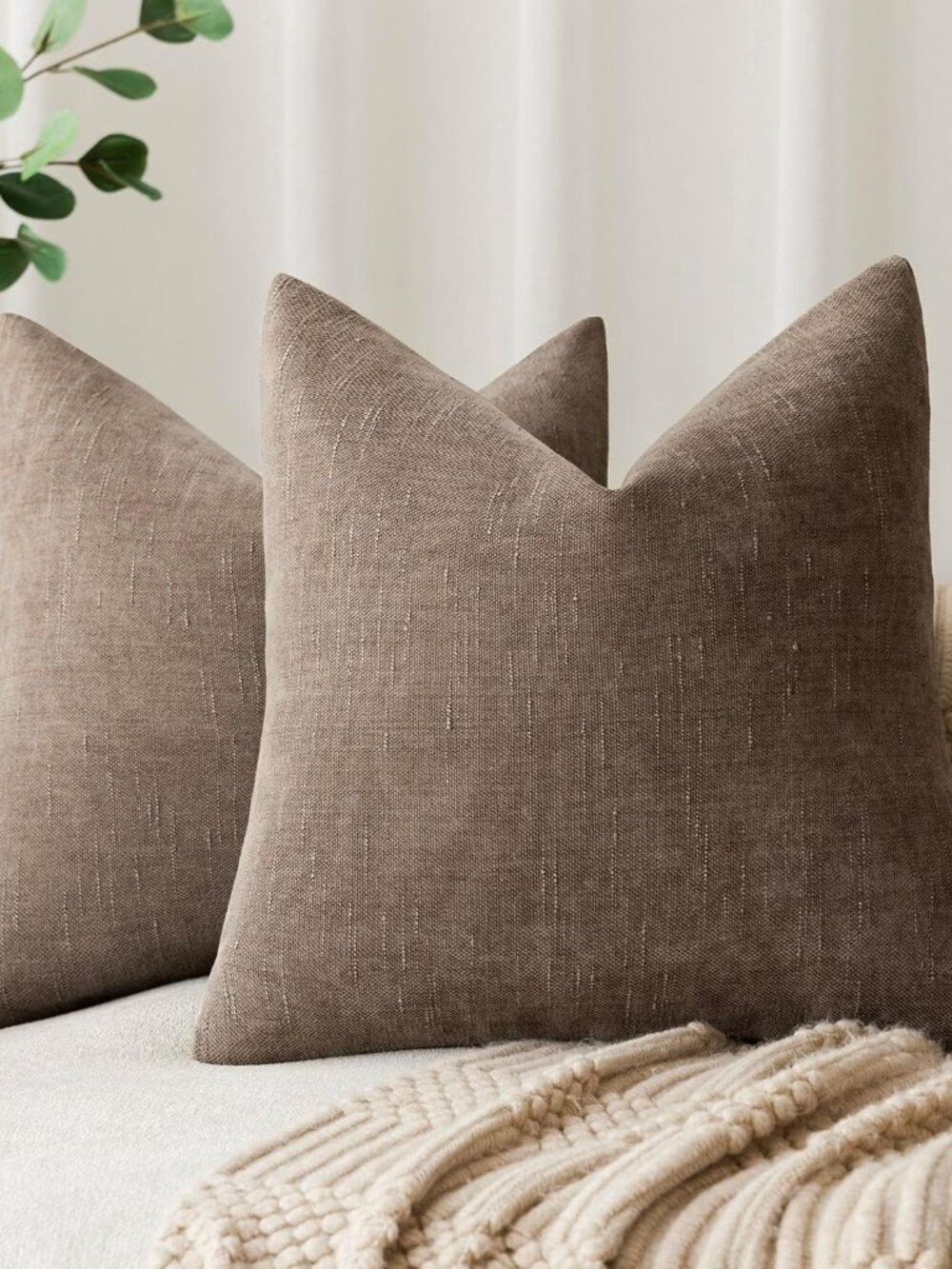 Foindtower 2 Soft Textured Throw Decorative Pillow Covers  26 X 26 Taupe